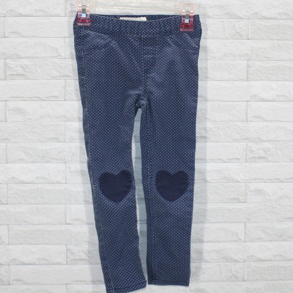 L.O.G.G. H&M Kids Leggings Jeggings Pant Polka Dot Heart Knee Patch Blue 3 - 4